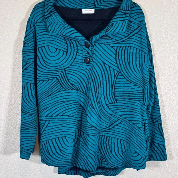 Komil Teal Green Black Sweater Womens XL Lagenlook Oversized Slouchy Artsy - Picture 8 of 10